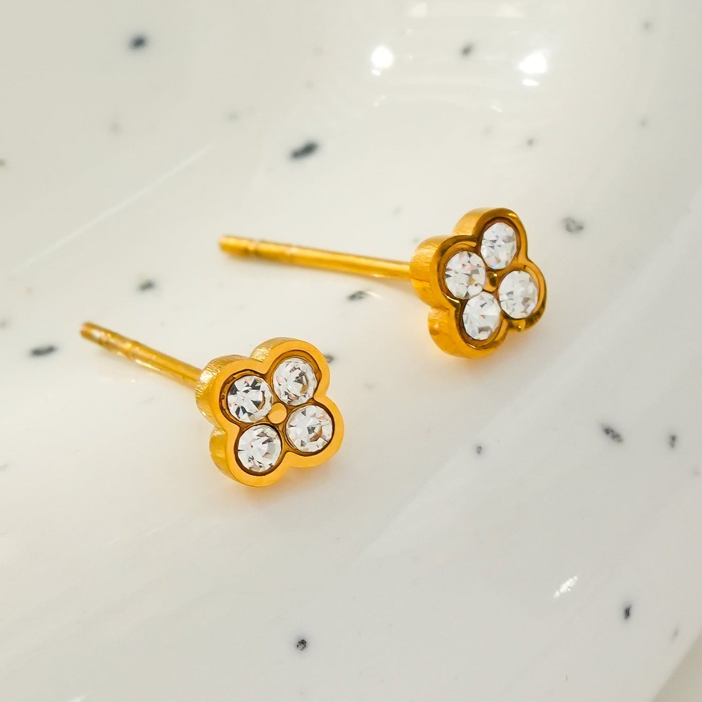 CATFORD Gold: Mini Clover Shaped Zirconia (CZ) Stud Earrings