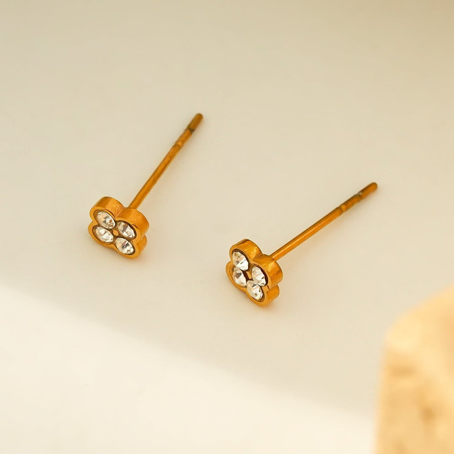 CATFORD Gold: Mini Clover Shaped Zirconia (CZ) Stud Earrings