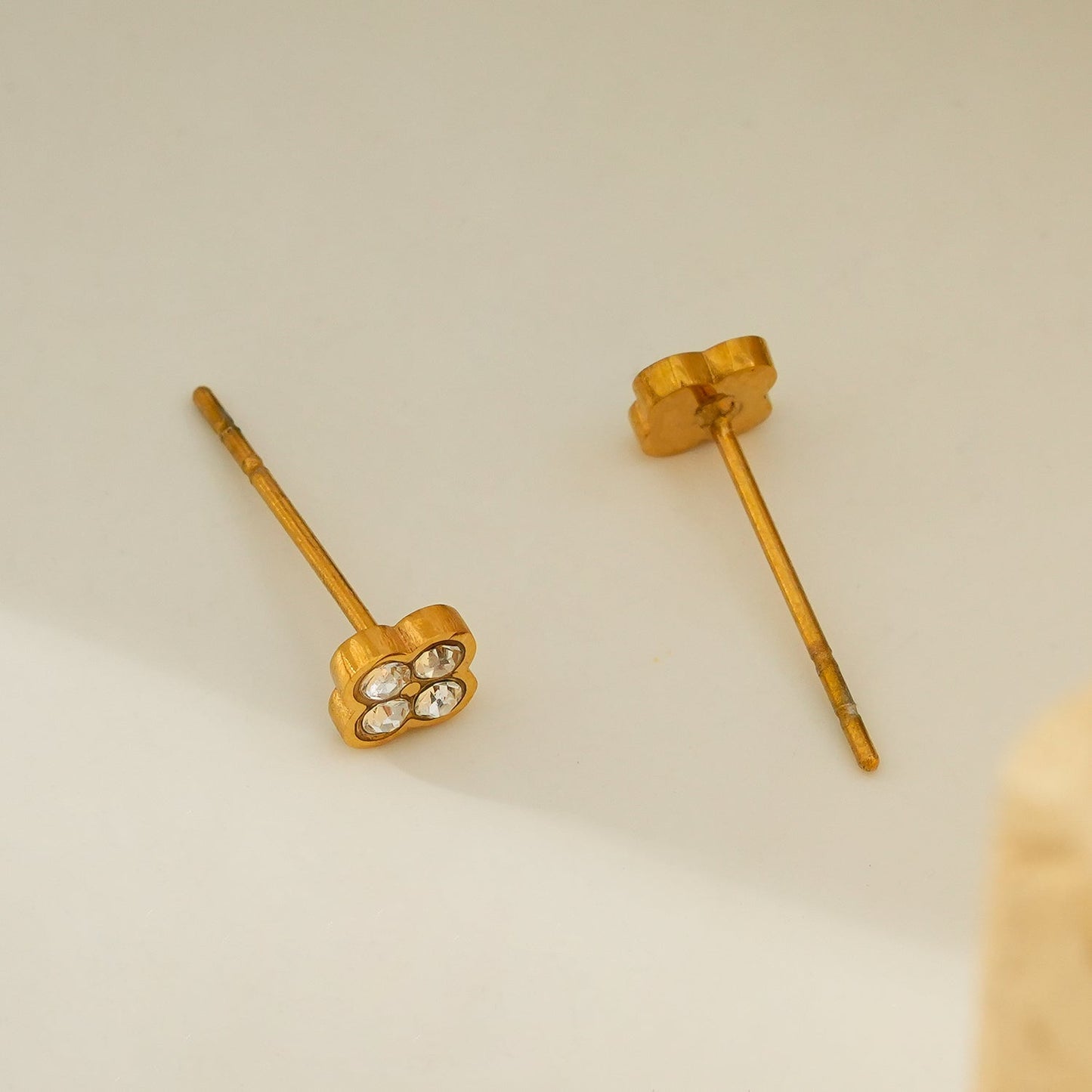 CATFORD Gold: Mini Clover Shaped Zirconia (CZ) Stud Earrings