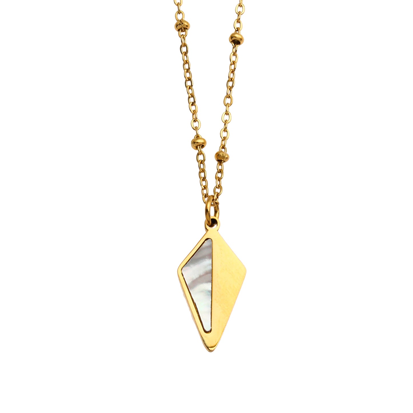 CATORI Minimalist Metal & Shell Diamond Shaped Pendant Necklace