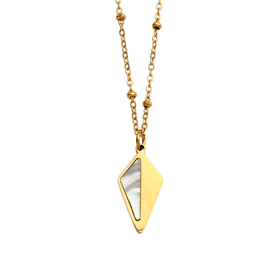 CATORI Minimalist Metal & Shell Diamond Shaped Pendant Necklace
