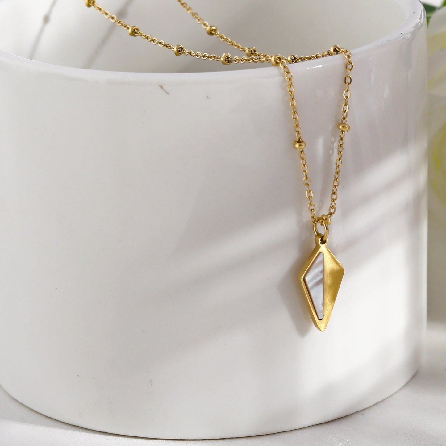 CATORI Minimalist Metal & Shell Diamond Shaped Pendant Necklace