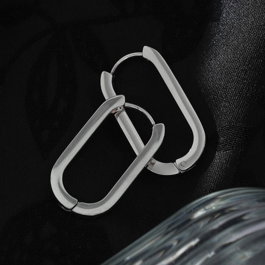 CHANDA White Gold (Silver Toned): Rounded Corners Rectangular Hoop Earrings