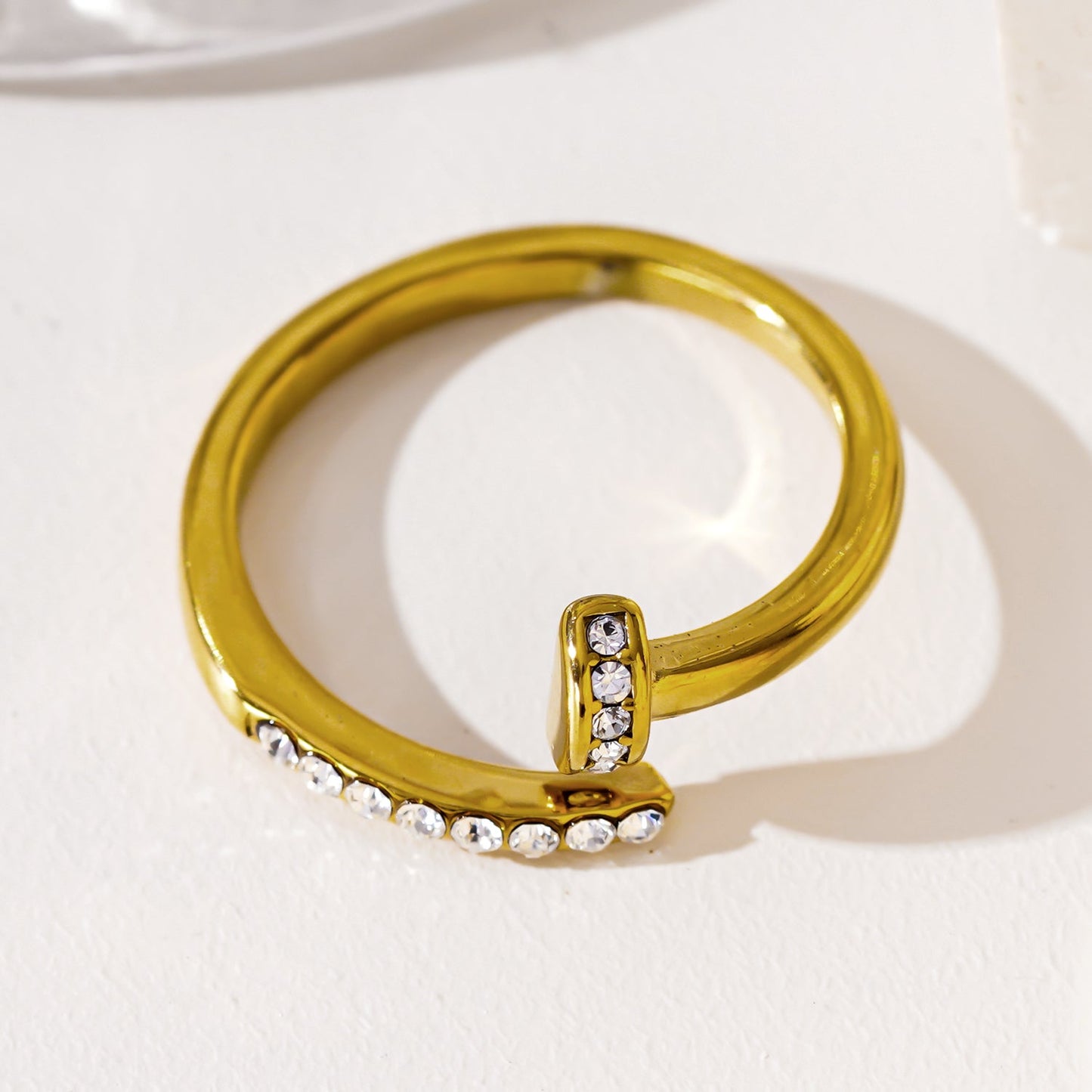 CHARISSE: Industrial-Chic Twisted Nail Ring with Pavé Zirconia Embellishments