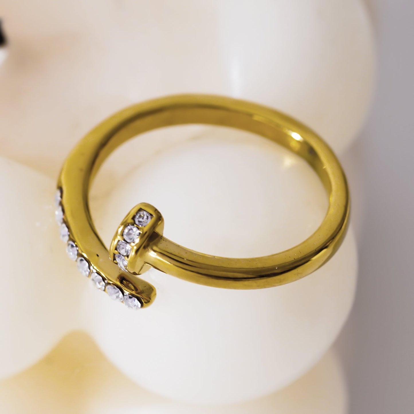 CHARISSE: Industrial-Chic Twisted Nail Ring with Pavé Zirconia Embellishments