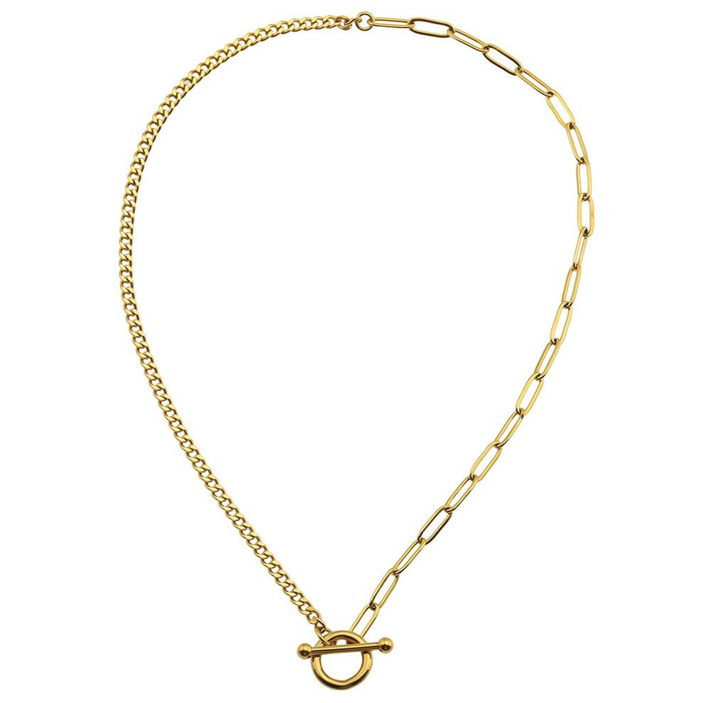 CHARLOTTE Gold:  Mix Chain T-Bar Gold Necklace