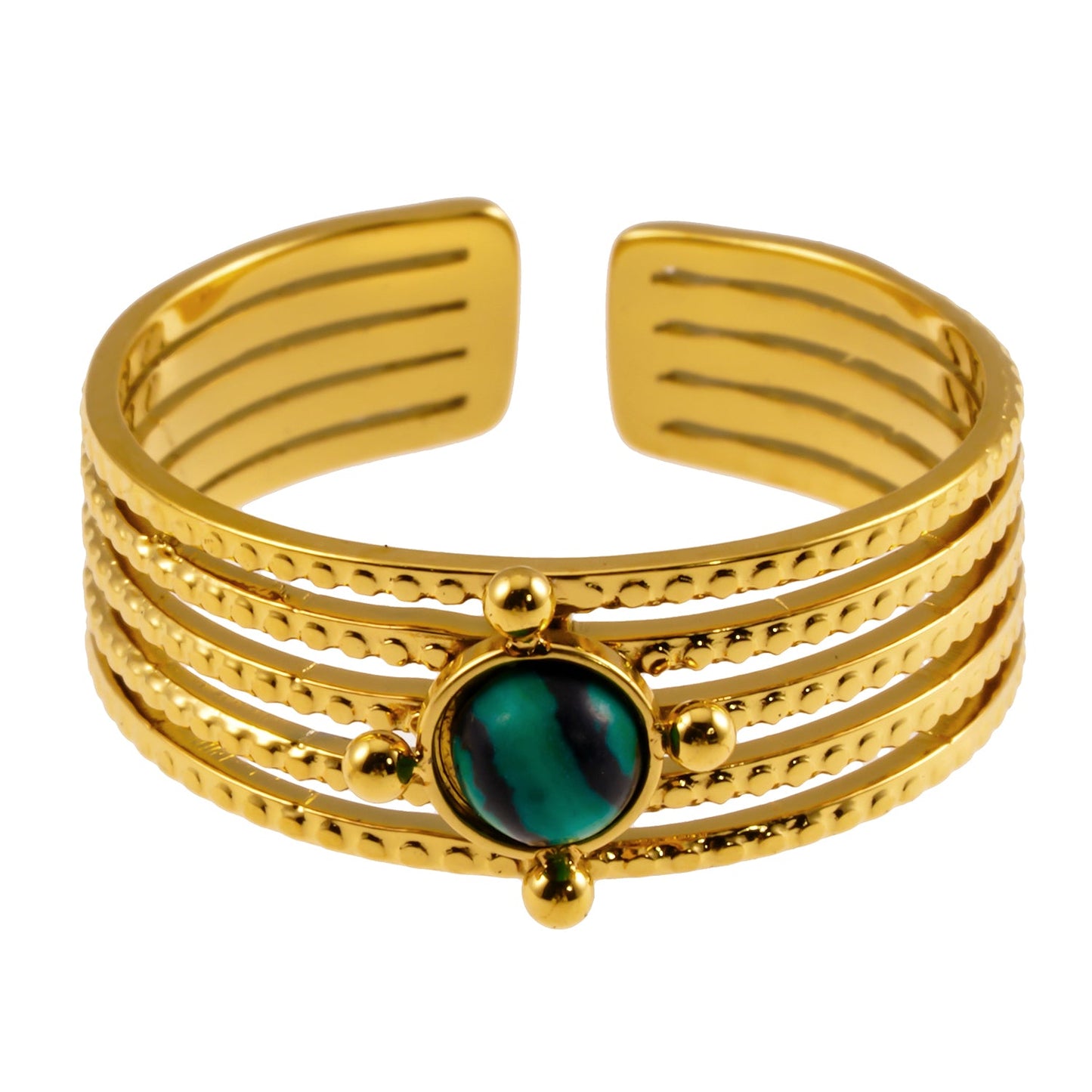 CHARMA: 5-Layer Circle Embossed Ring with a Malachite Stone Centre Piece
