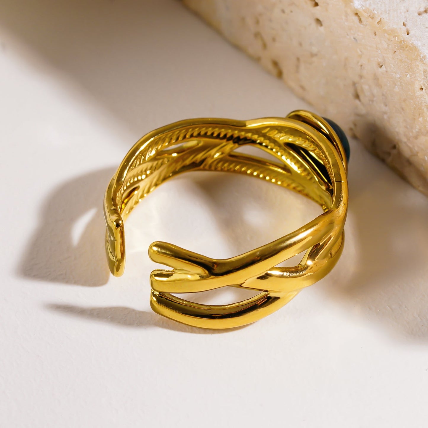 CHESA: Twisted Stacked Ring with Natural Stone Centre Piece.