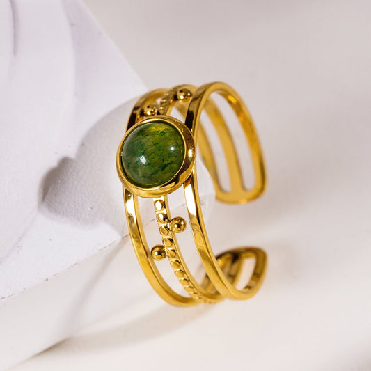 CHESILDA: 3-Layer Ring with Ball Beads Adornments and a Natural Stone Centre Piece