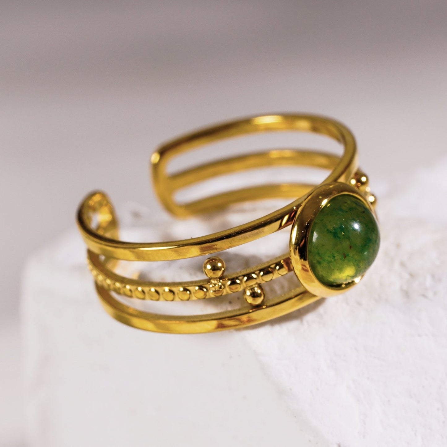 CHESILDA: 3-Layer Ring with Ball Beads Adornments and a Natural Stone Centre Piece