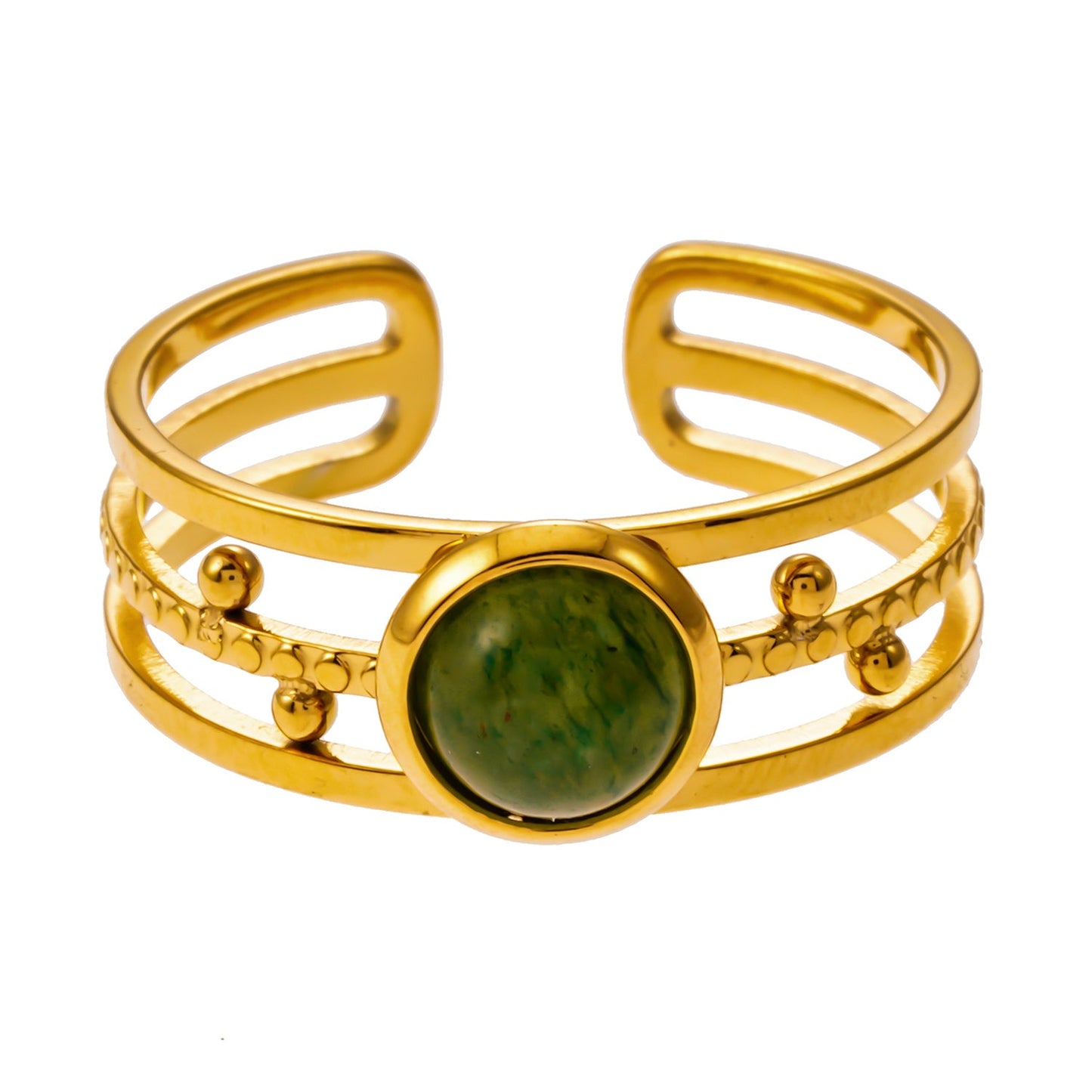 CHESILDA: 3-Layer Ring with Ball Beads Adornments and a Natural Stone Centre Piece