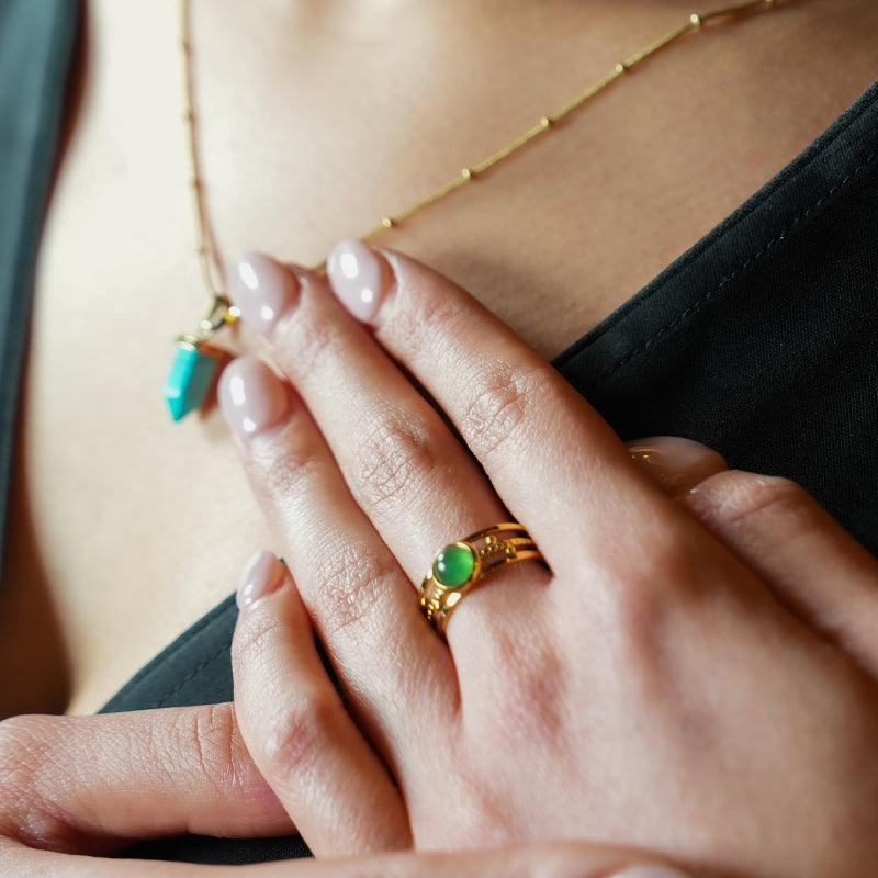 CHESILDA: 3-Layer Ring with Ball Beads Adornments and a Natural Stone Centre Piece