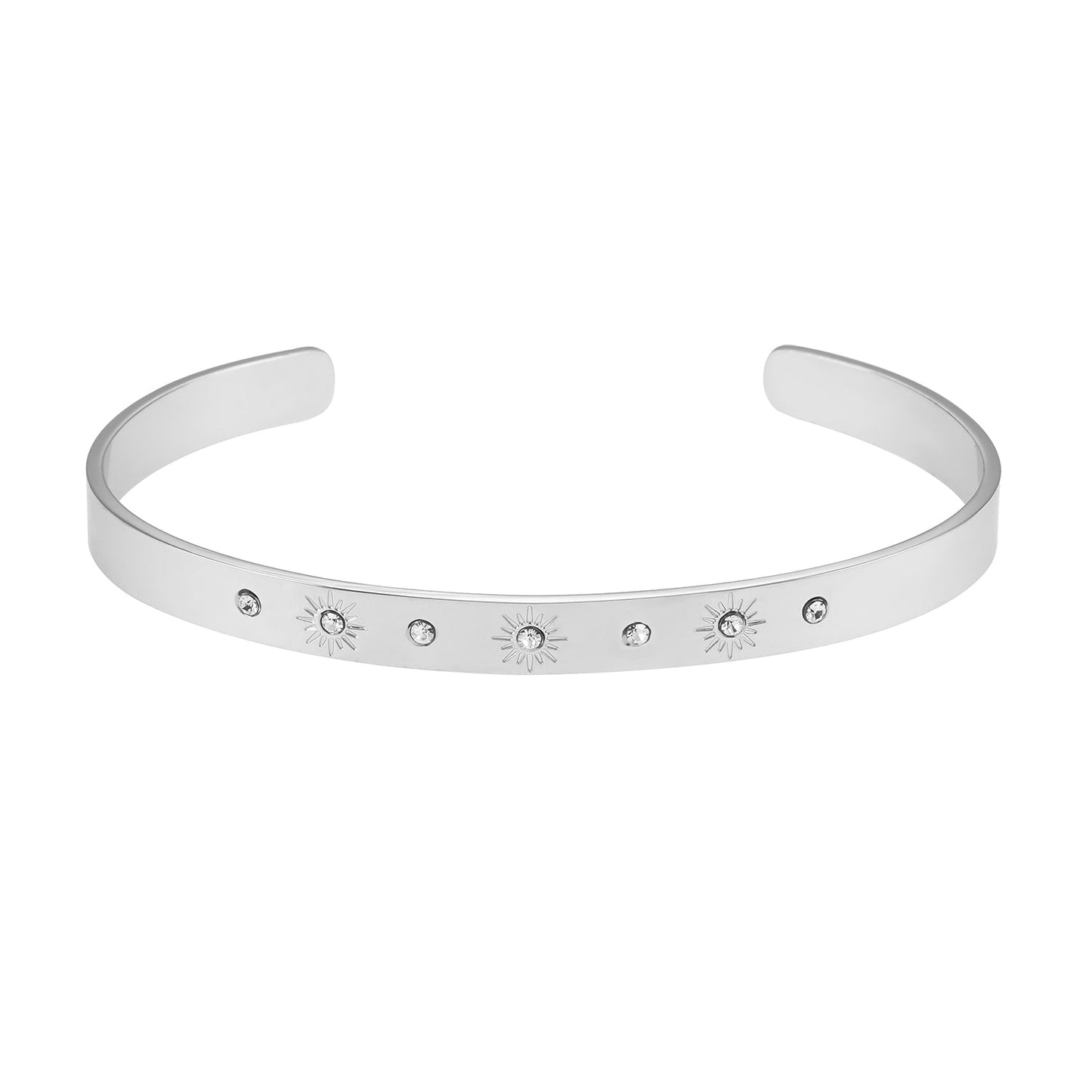 CHIMAKAK: Star-Engraved Zirconia Embedded Band Bracelet in Silver Toned White Gold
