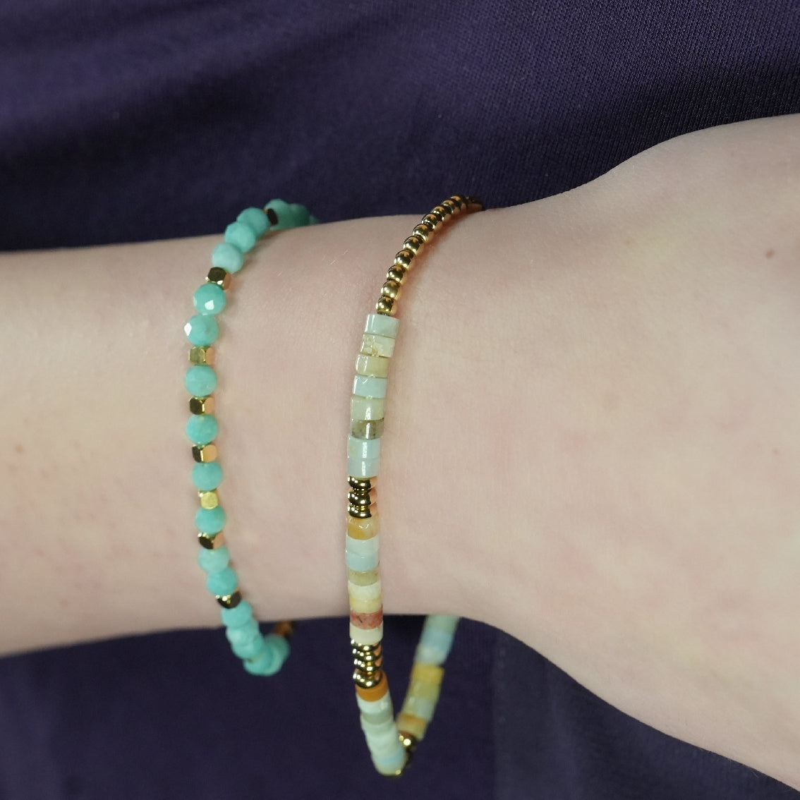 Style CLEMENTINA: Amazonite Stones & Gold Beaded Bracelet