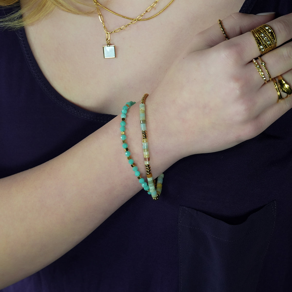 Style CLEMENTINA: Amazonite Stones & Gold Beaded Bracelet
