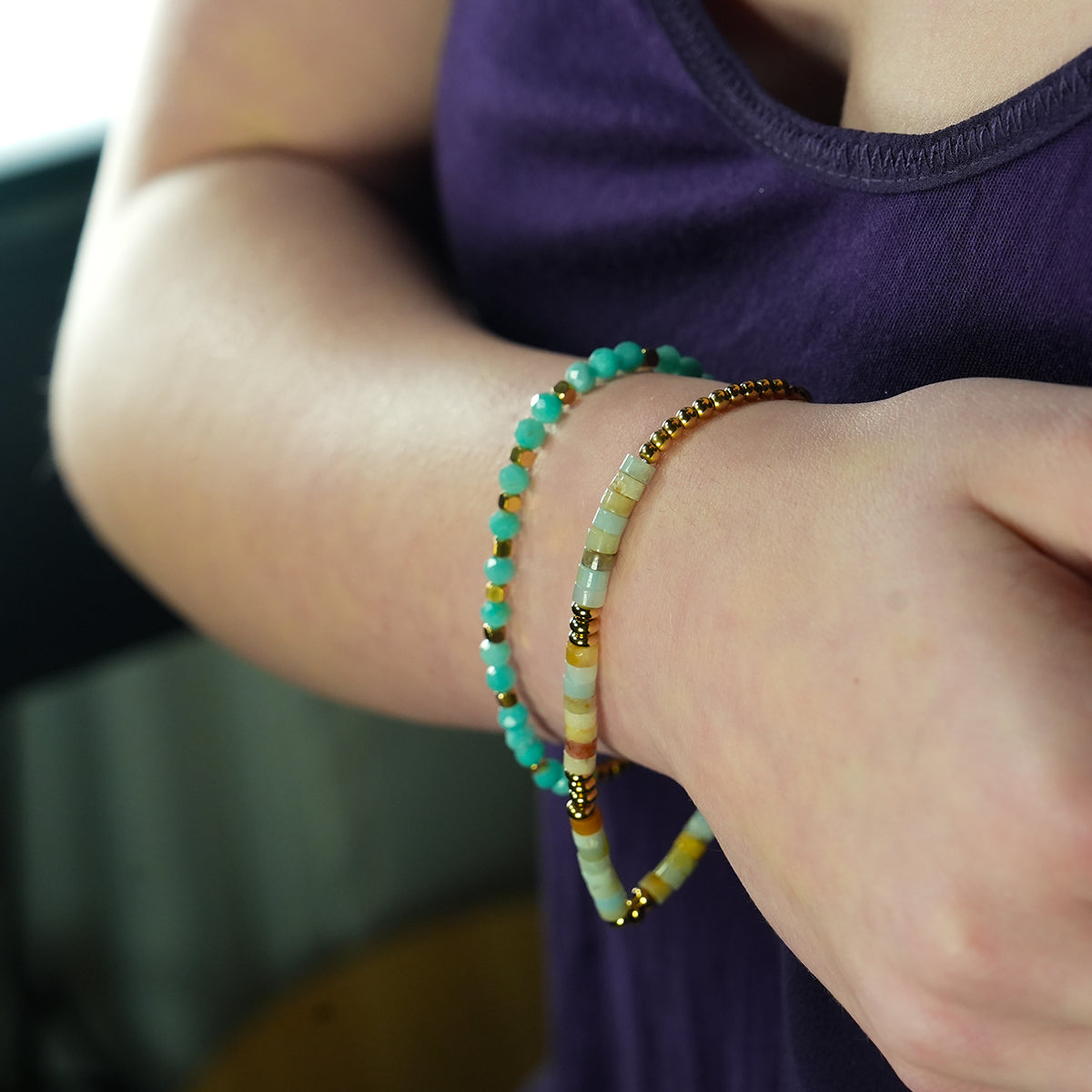 Style CLEMENTINA: Amazonite Stones & Gold Beaded Bracelet