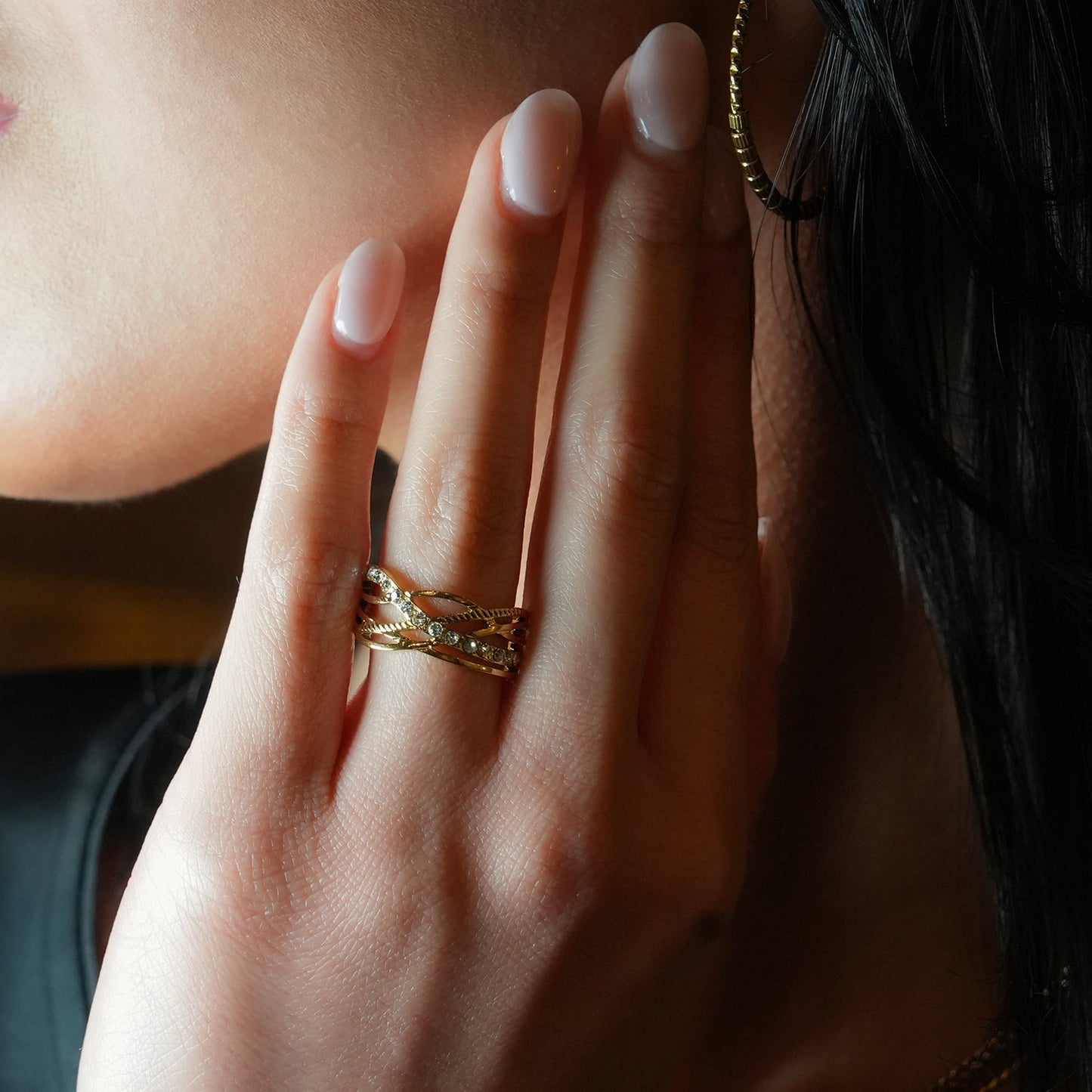 Style CORAZON: Cross Over Multi Stacked Zirconia Embedded Ring