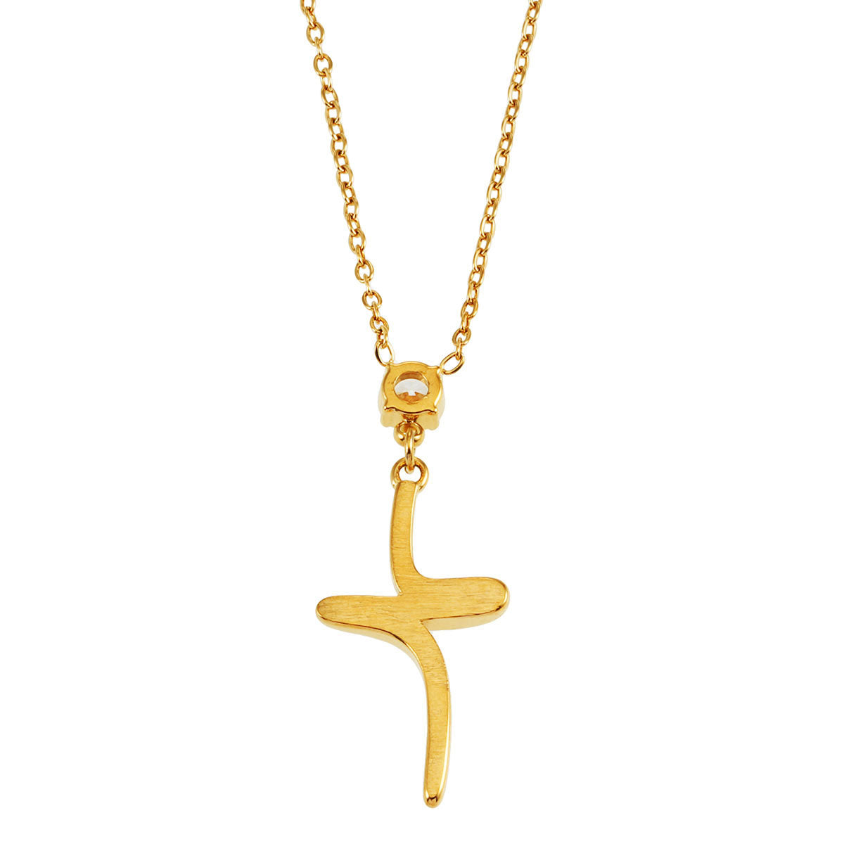 CRISTO Gold: Dainty Chain Necklace with a Zirconia Embedded Abstract Textured Cross Pendent