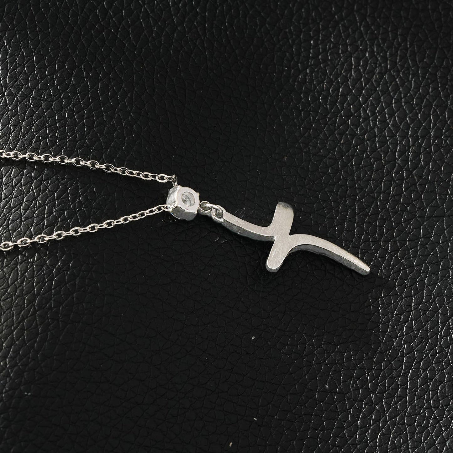 CRISTO Silver (White Gold): Dainty Chain Necklace with a Zirconia Embedded Abstract Textured Cross Pendent