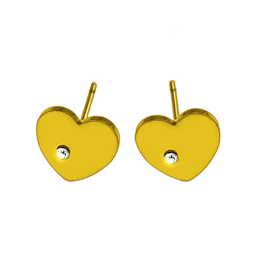 CUORE Gold: Heart Shaped Solitaire Zirconia Stud Earrings