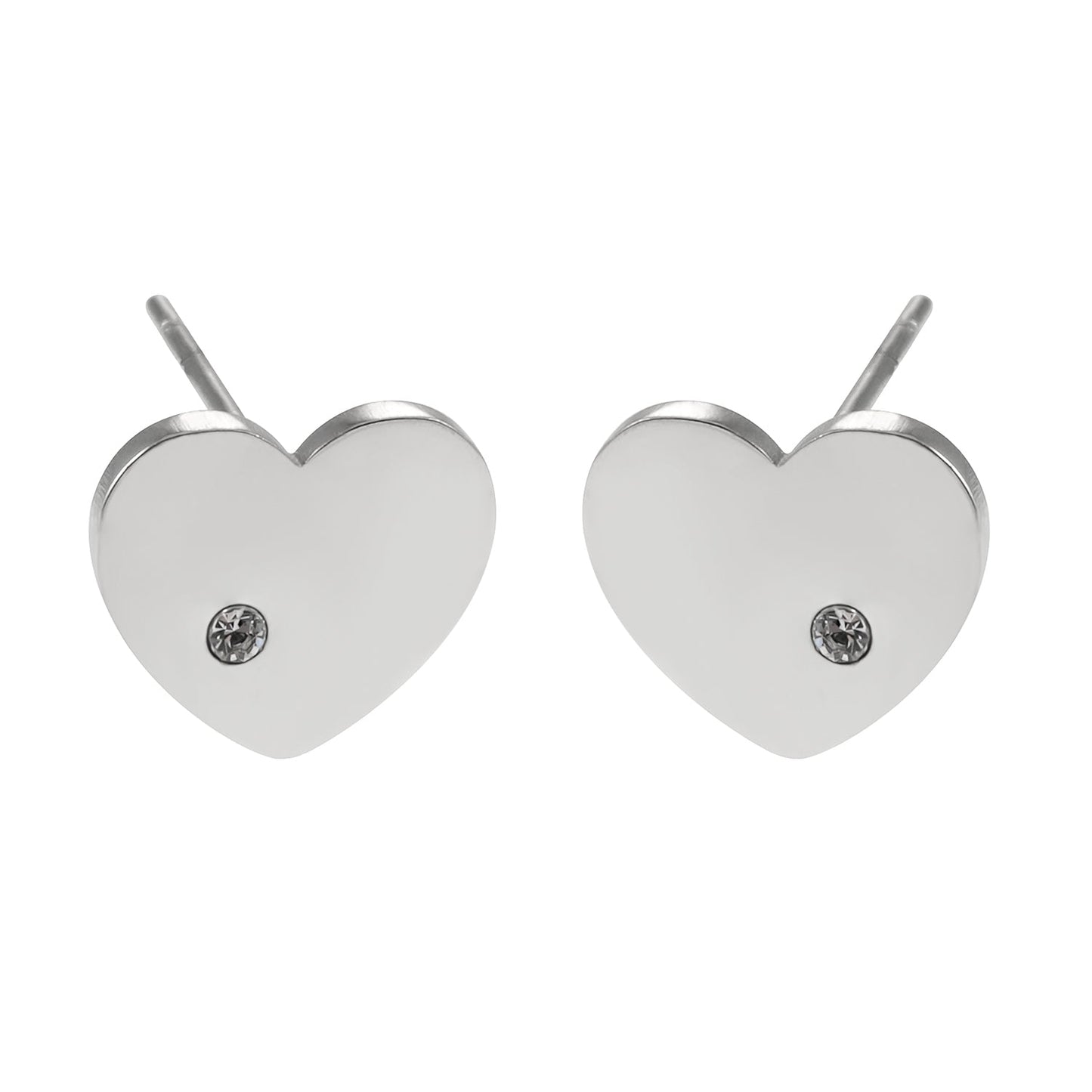CUORE: Silver Toned White Gold Heart Shaped Solitaire Zirconia (CZ) Stud Earrings