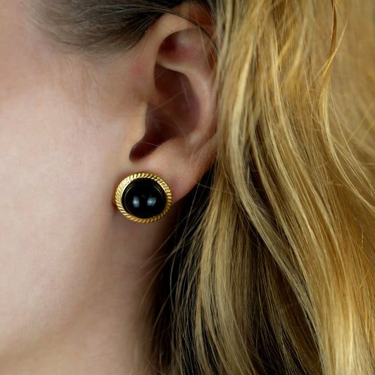 CYNTHIA: Elegant Natural Stone Black Classic Stud Earrings