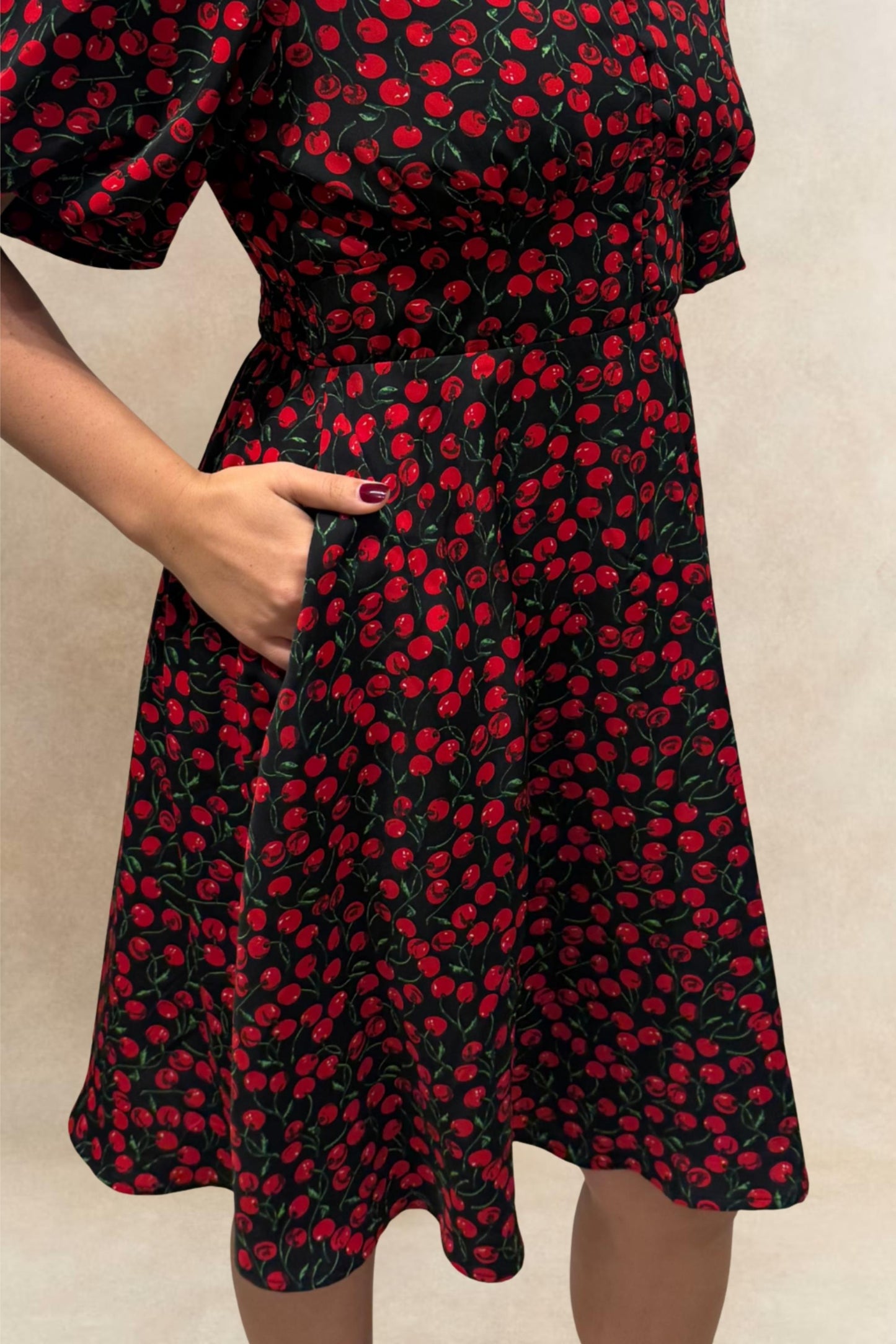Cindy Black Cherry Fit and Flare Dress Flowy Sleeves