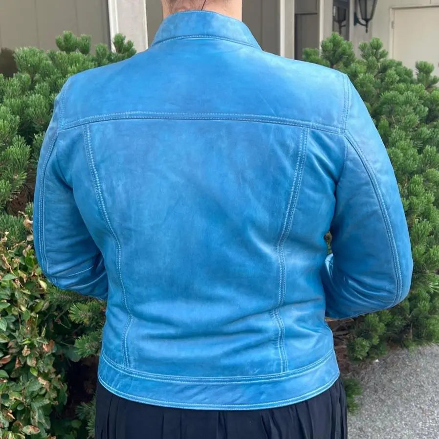 Classic Women's Lamb Leather Jacket with Snap Collar