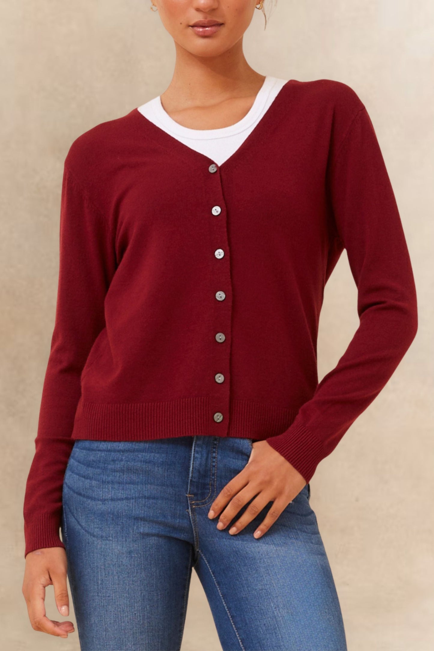 Collette Lightweight Solid Cardigan Button Front Long Sleeves