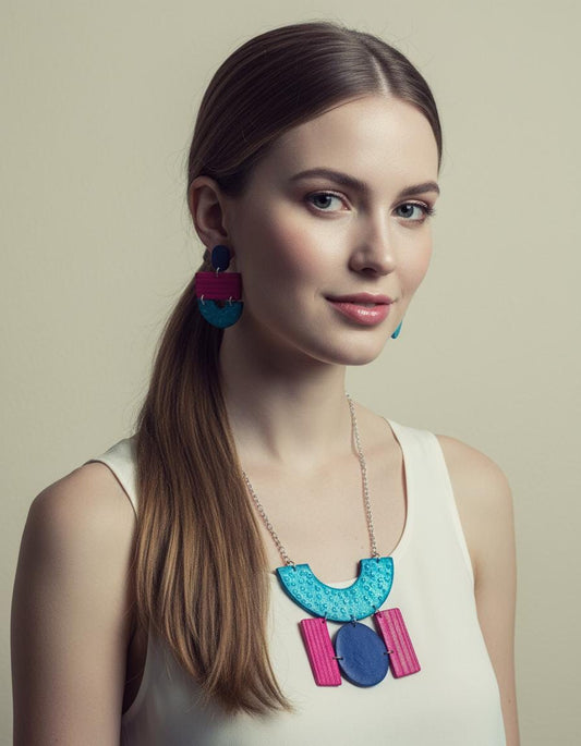 Hot Pink & Blue Geometric Jewelry Set