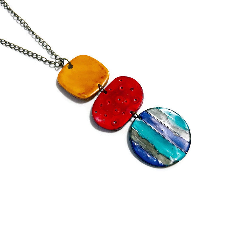 Colorful Long Pendant Necklace Handmade
