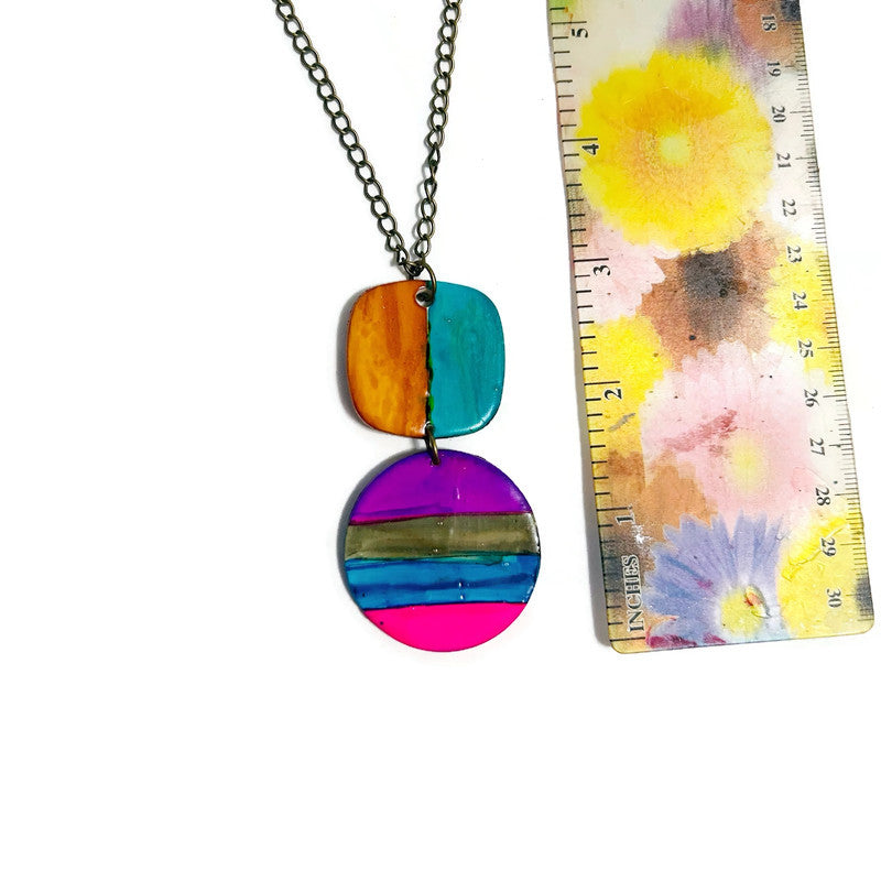 Multicolor Striped Pendant Necklace Handmade