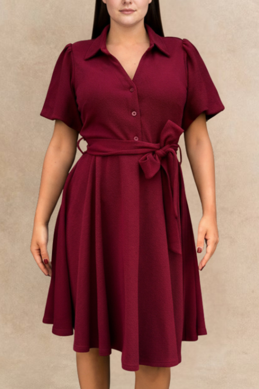 Coralie Tie-Waist Fit-and-Flare Dress with Bell Sleeves
