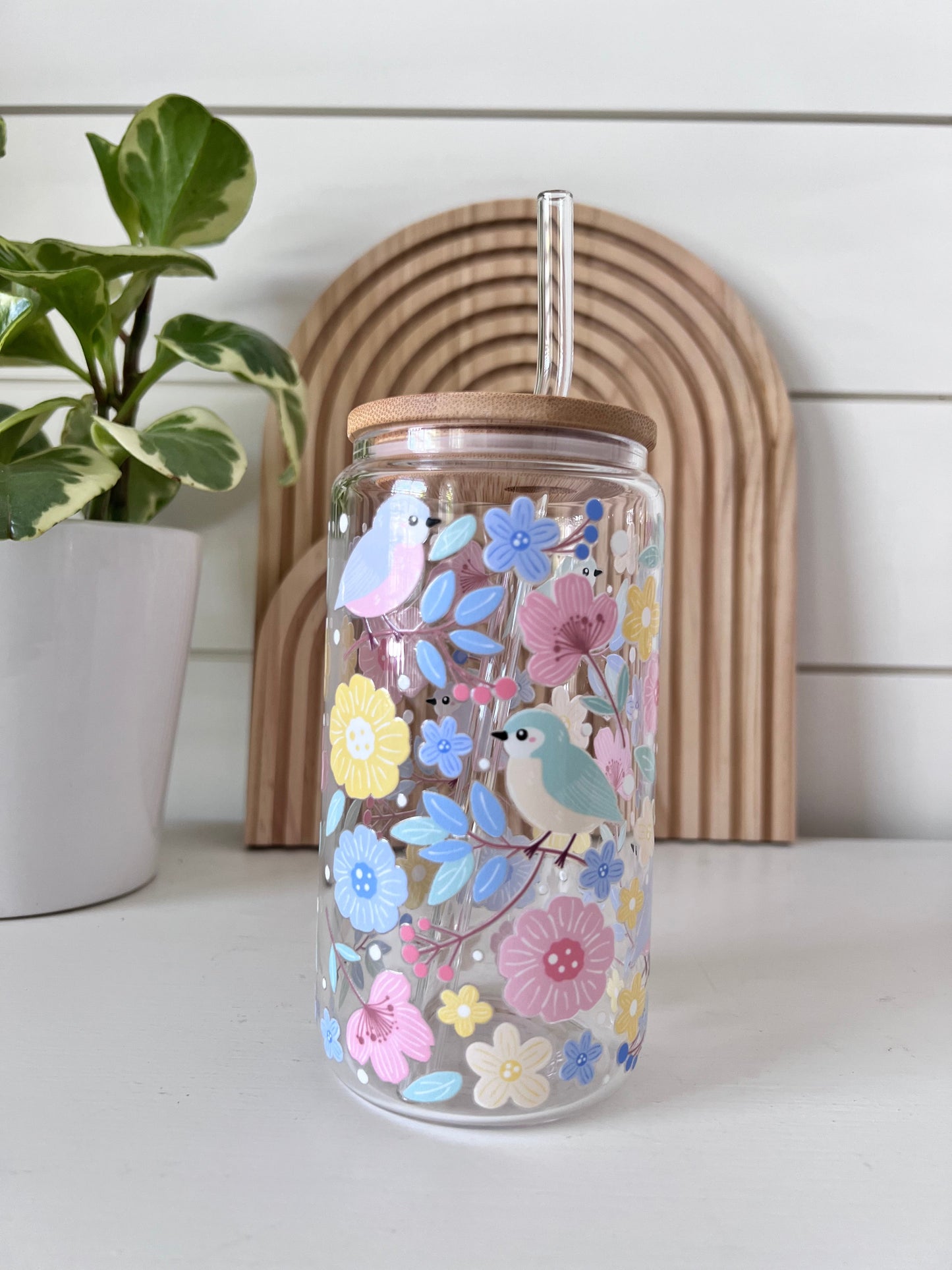 Spring bird glass cup