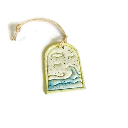 Ocean Wave Ornament Handmade from Clay & Beach Sand