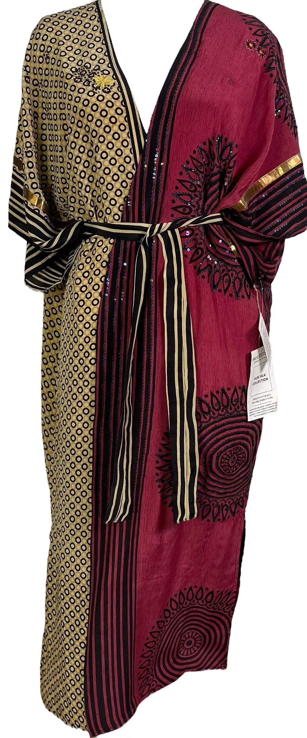 PRC6759 Avatar Long Pure Silk Kimono Sleeved Duster with Belt