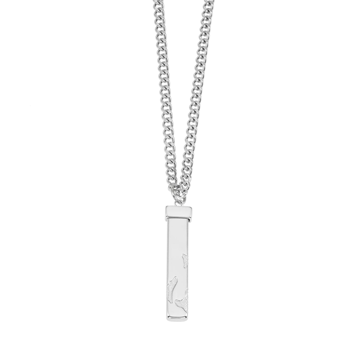 DAKARIA SILVER (White Gold): Chipped Effect Geometric Pendant on a Link Chain For Men & Women