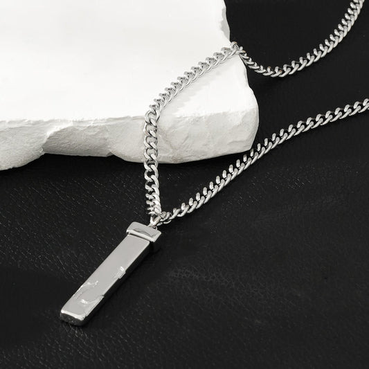 DAKARIA SILVER (White Gold): Chipped Effect Geometric Pendant on a Link Chain For Men & Women