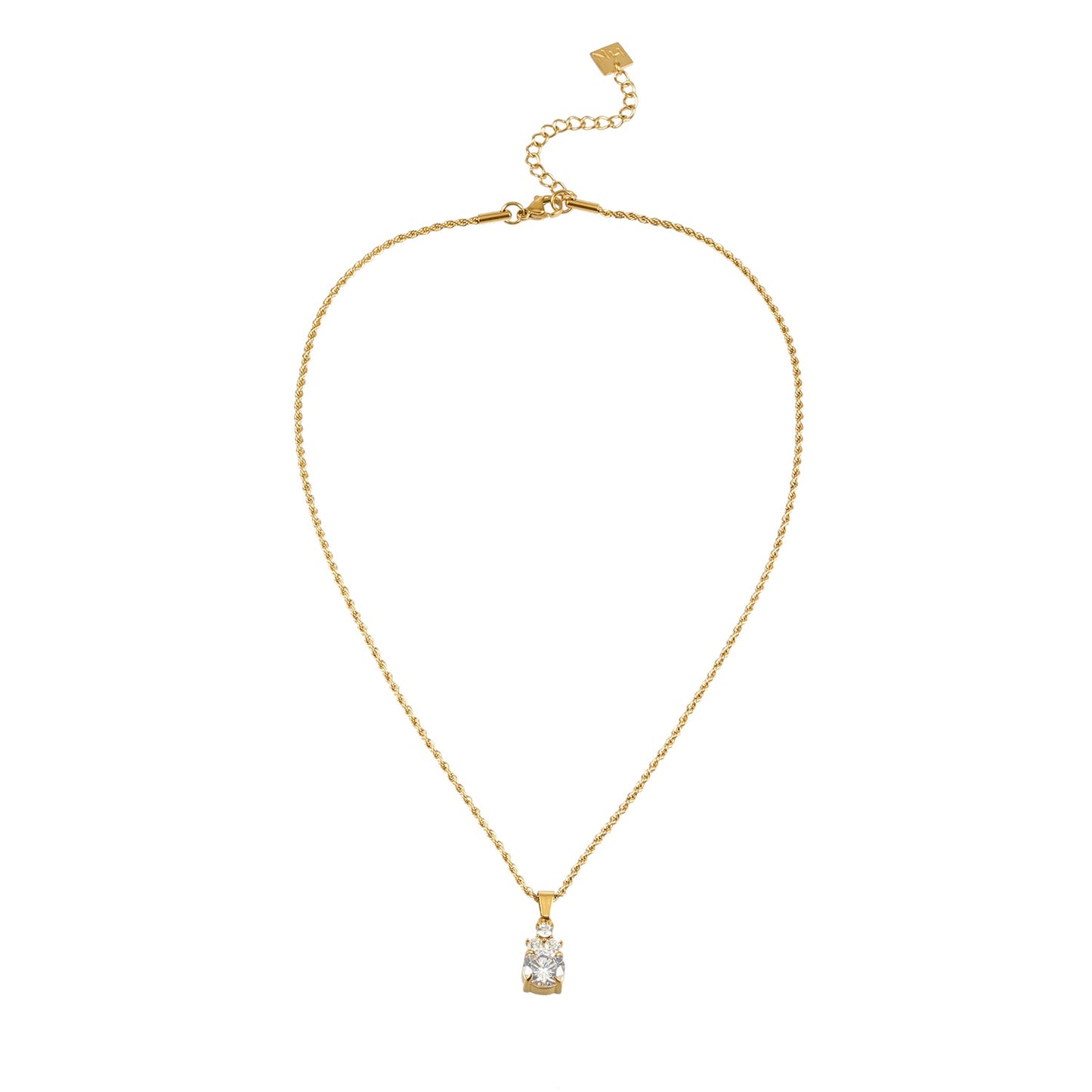 DANAE Gold: Textured Rope Chain with Zirconia Gems Pendant – Trio of Mini Stones on a Larger Gem