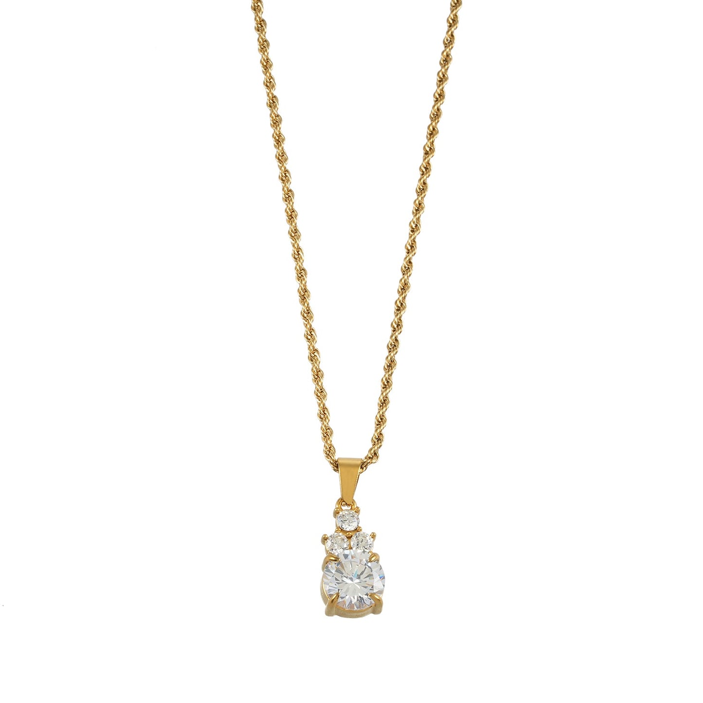 DANAE Gold: Textured Rope Chain with Zirconia Gems Pendant – Trio of Mini Stones on a Larger Gem