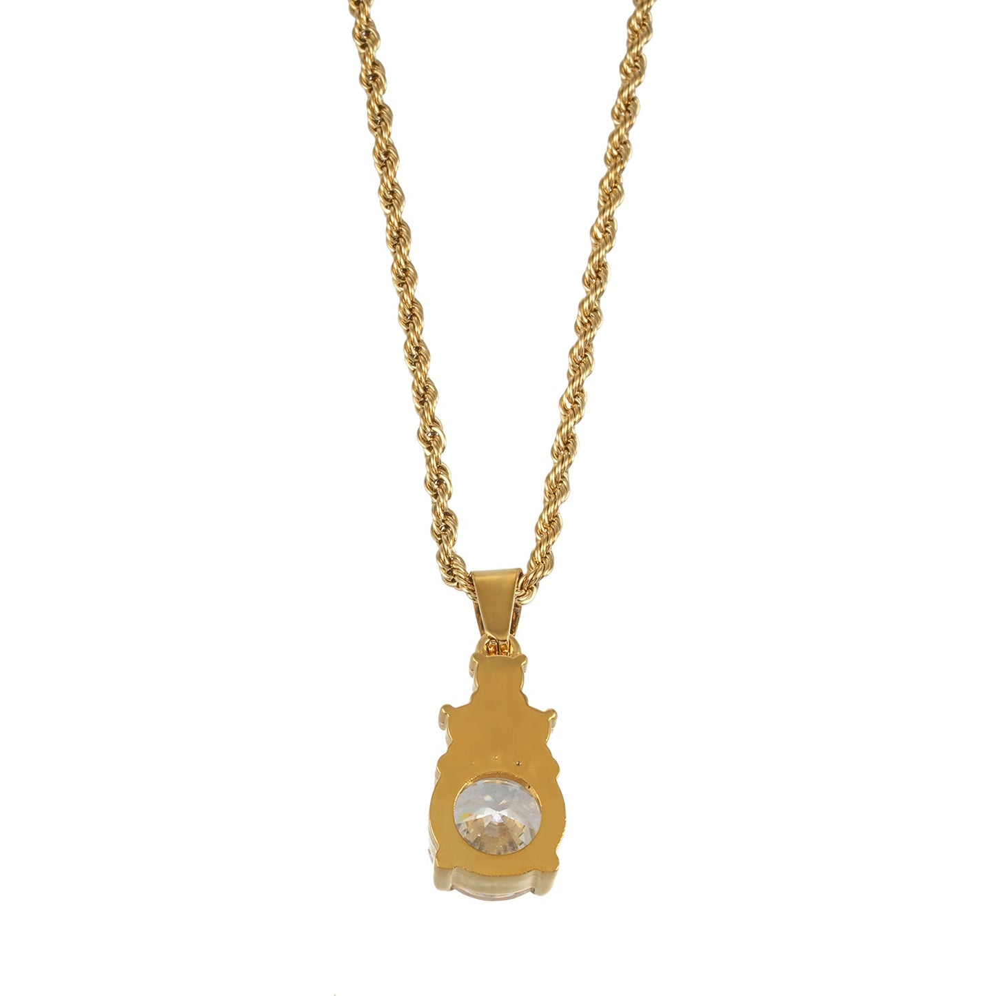DANAE Gold: Textured Rope Chain with Zirconia Gems Pendant – Trio of Mini Stones on a Larger Gem