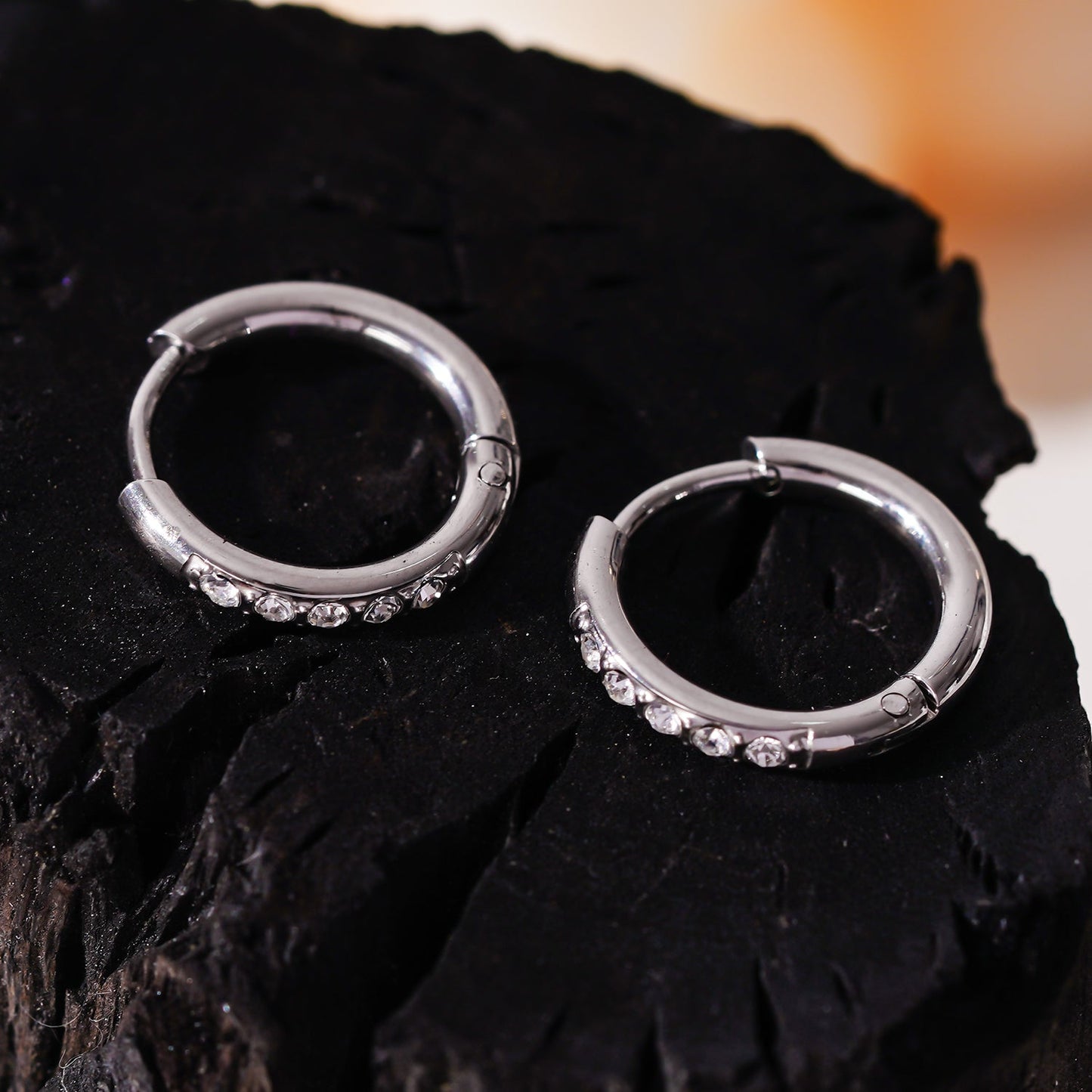 DARCI: Pavé Zirconia Gemstone Embedded Classic Mini Hoop in Silver
