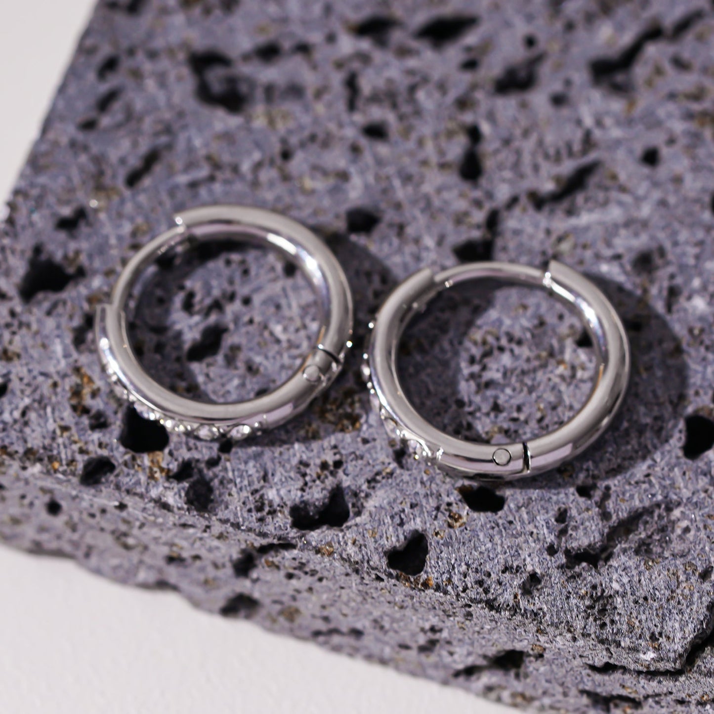 DARCI: Pavé Zirconia Gemstone Embedded Classic Mini Hoop in Silver