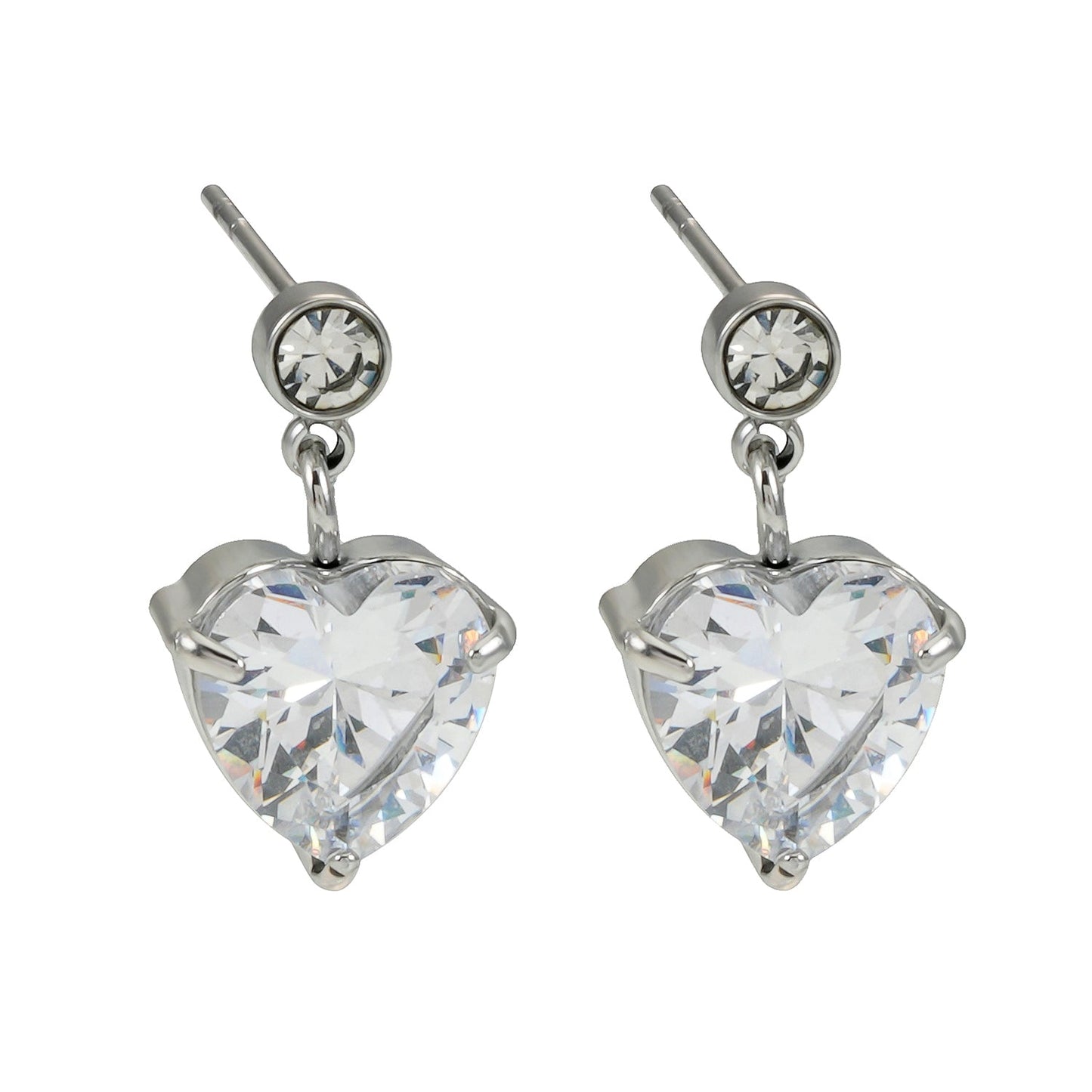 DAROCCA Silver (White Gold): Large Heart Shaped & Mini Solitaire Round Shaped Zirconia Combo Studs