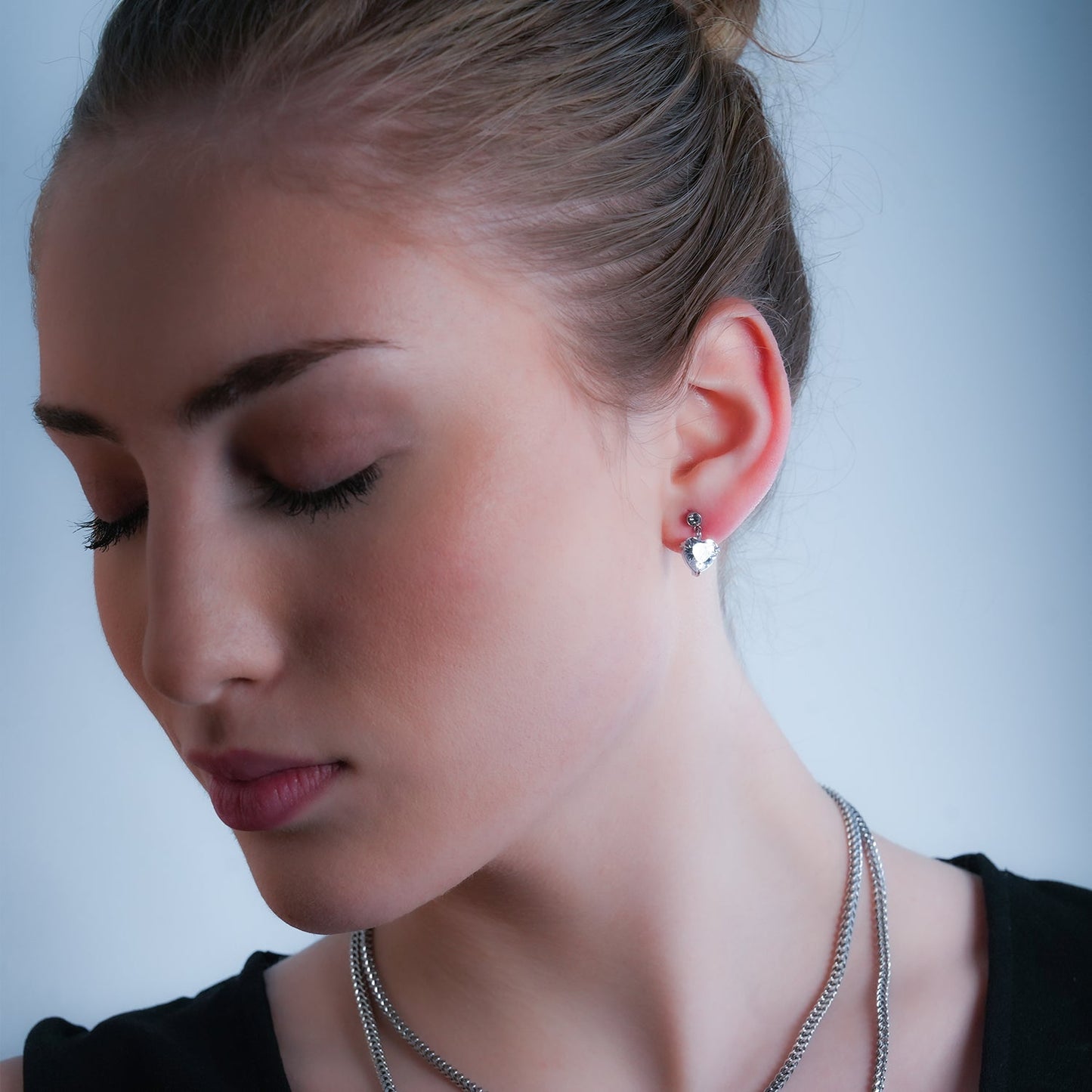 DAROCCA Silver (White Gold): Large Heart Shaped & Mini Solitaire Round Shaped Zirconia Combo Studs