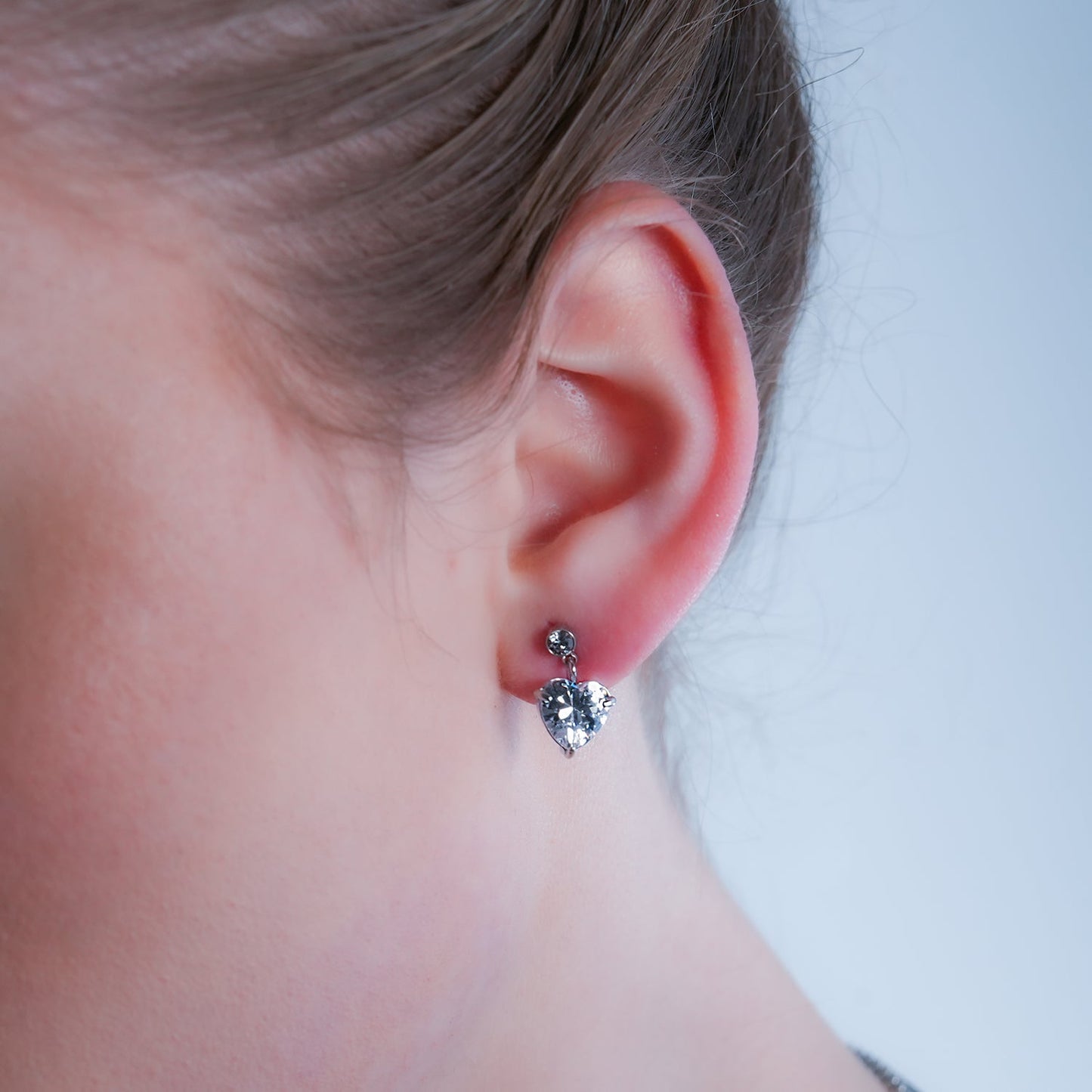 DAROCCA Silver (White Gold): Large Heart Shaped & Mini Solitaire Round Shaped Zirconia Combo Studs