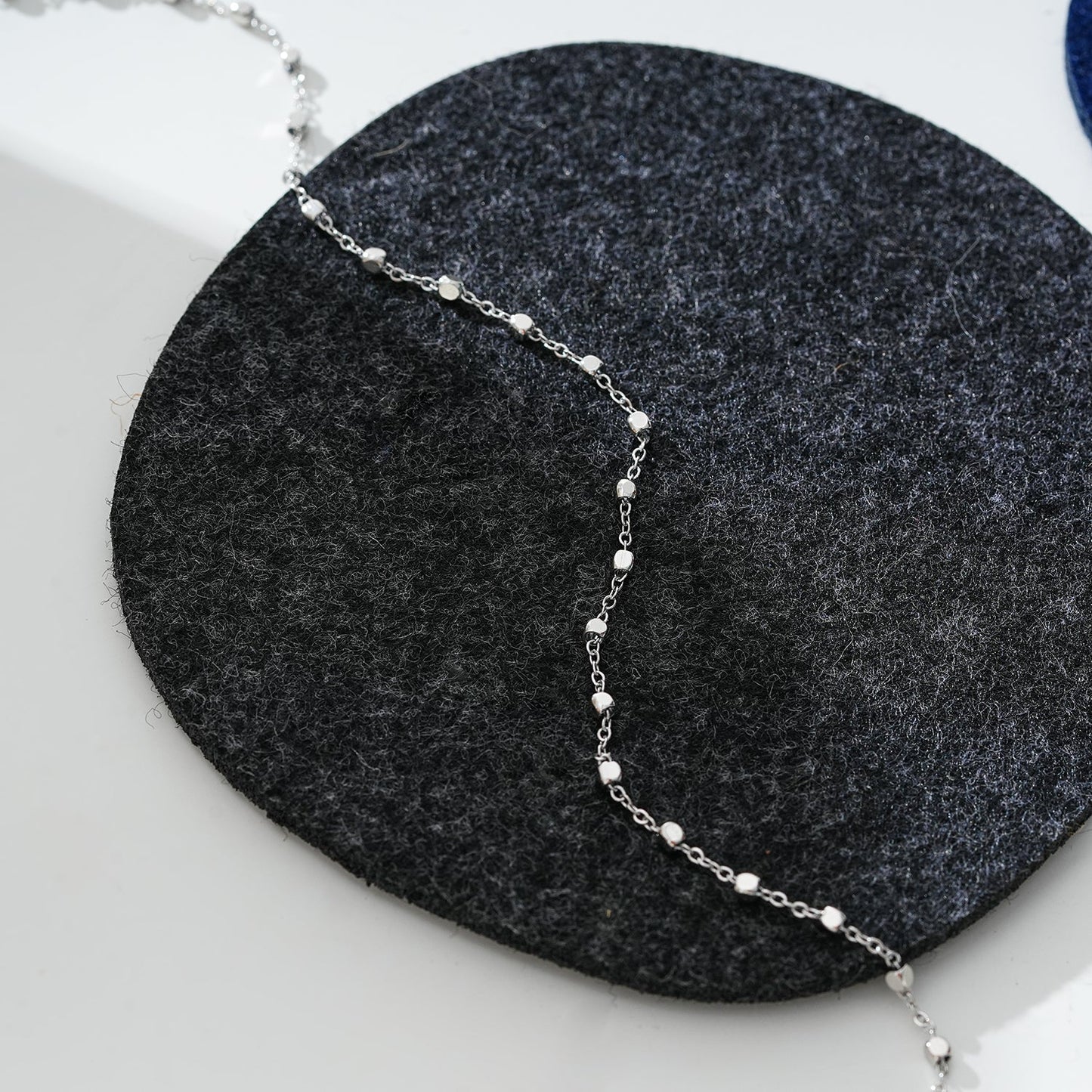 DEMELZA LG: Contemporary Silver Anklet with Delicate Square Beads