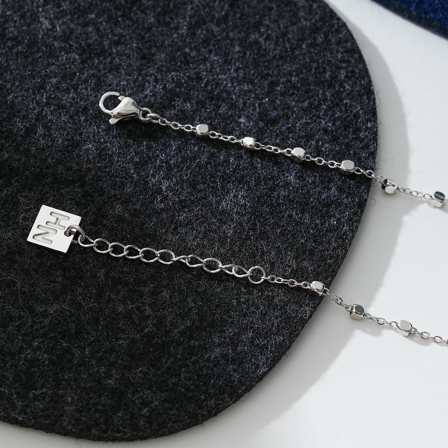 DEMELZA LG: Contemporary Silver Anklet with Delicate Square Beads