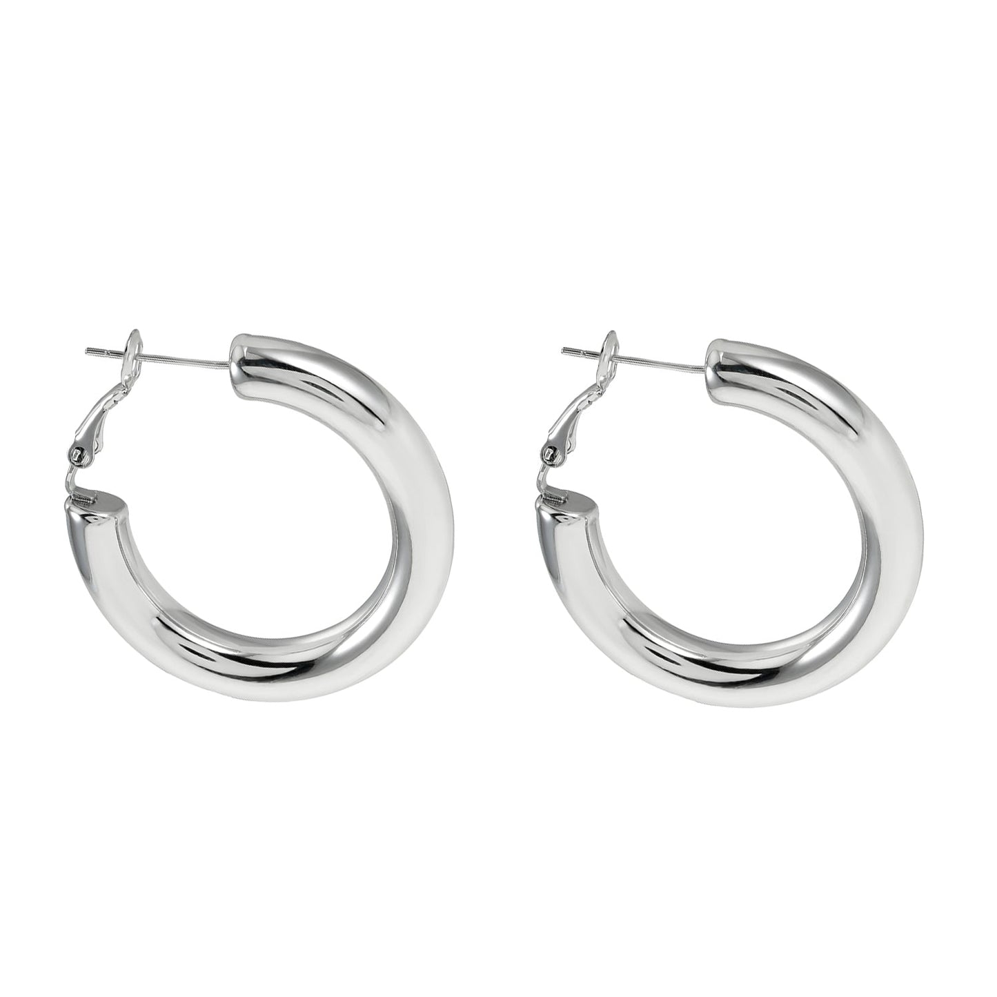 DERIVIER Silver (White Gold): Semi-Wide Essential Hoop Earrings (3.5cm)