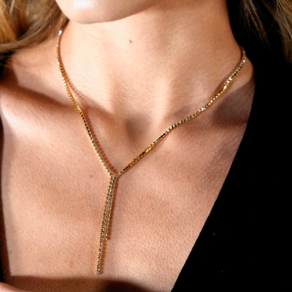 DIANA Pavé Zirconia String Chain Necklace with a Lariat Detail